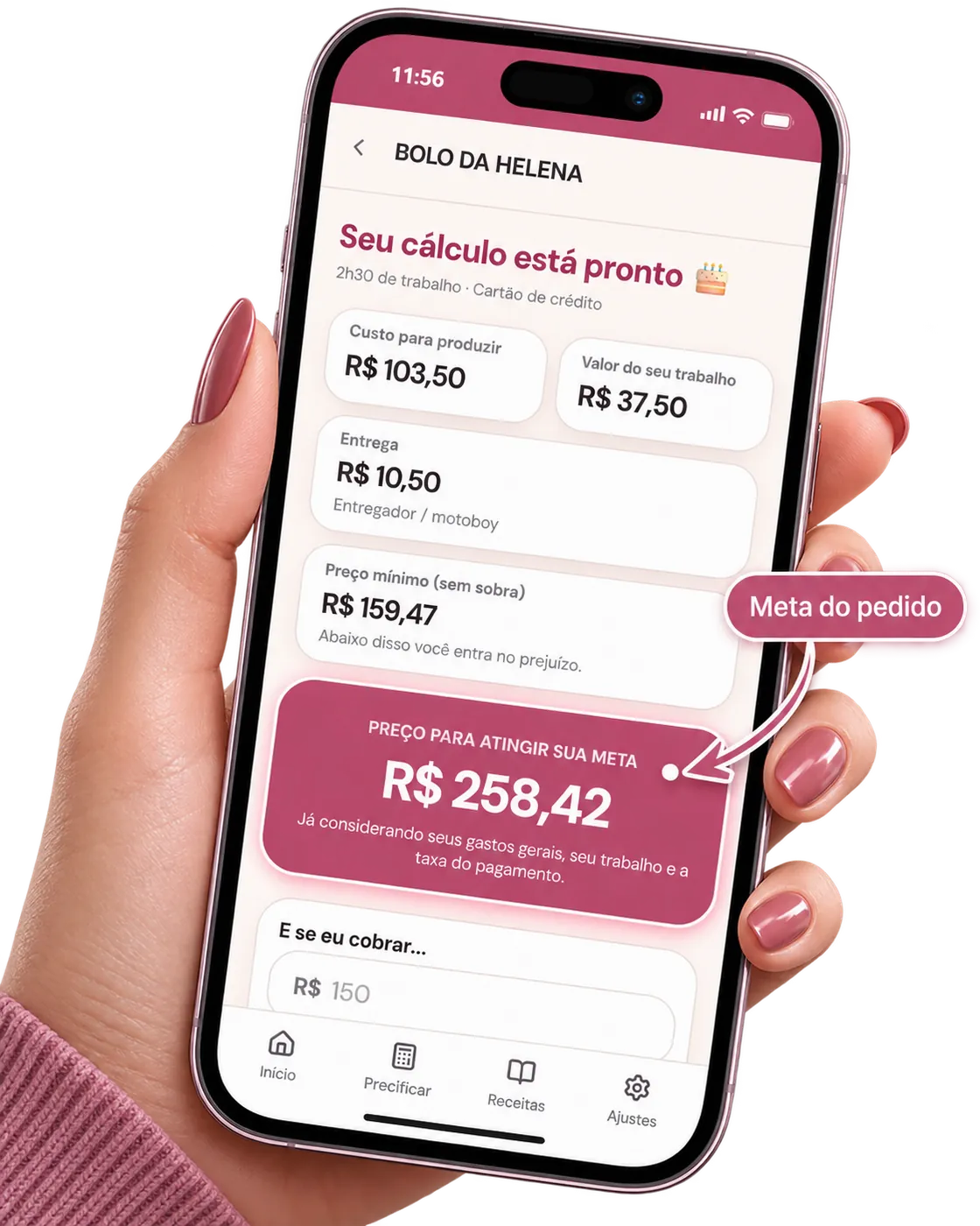 Tela do app com a meta de ganho mensal