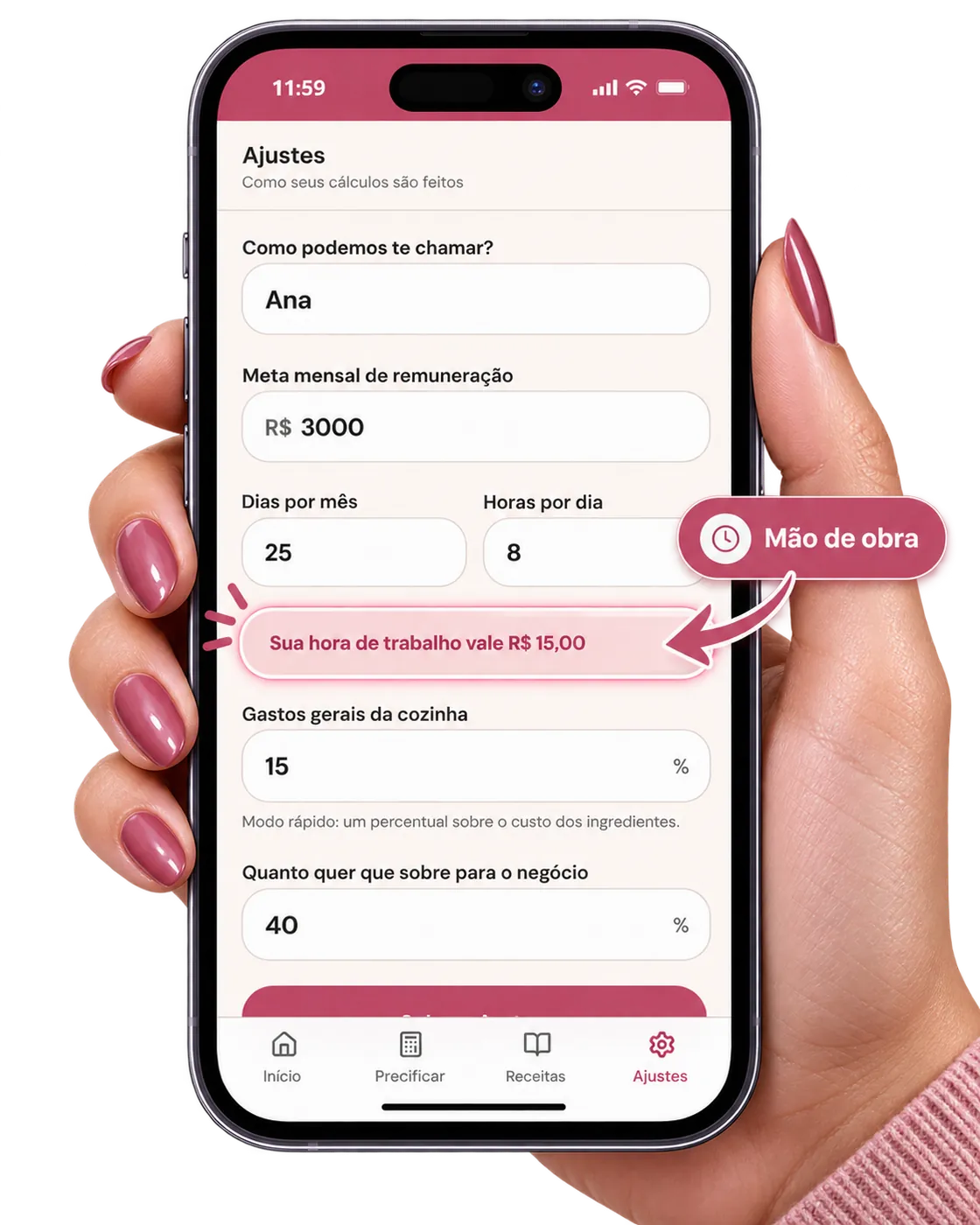 Tela do app calculando o valor da sua hora de trabalho
